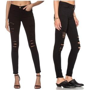 Frame Denim Le Skinny De Jeanne In Film Noir Destroyed thrashed black Jeans